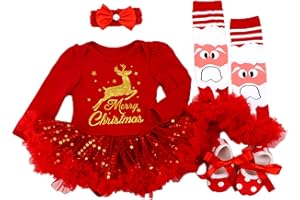 BabyPreg Bébés Filles Ma première Robe de Noël Père Noël Costume Party 4PCS