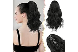BARSDAR 35CM Ondulado Extensiones Coleta, Pinza de Garra Coleta Extensiones de Pelo Corta Rizado Sintética Negro Pelo Clip Extensiones de Cola de Caballo Postizos Natural para Mujeres (Jet Negro)