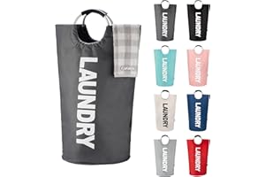 Caroeas 90L Panier à Linge Grande Capacité, Sac à Linge Pliable avec Poignées Rembourrées, Corbeilles à linge，Idéal pour le Rangement et le Transport des Vêtements,Gris foncé