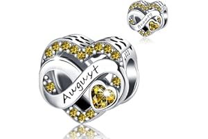 BIZK Women's Infinity Heart Birthstone Charm Pendant for Bracelet 925 Sterling Silver Birthstone Charms Beads 12 Months Birthday Gift for Girlfriend Women