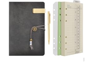 WONDERPOOL Quaderno e penna in carta a righe con quaderno in pelle-Diario a spirale con 6 raccoglitori ad anelli ricaricabili con quaderni a righe Copertina (a-Grigio, A6)