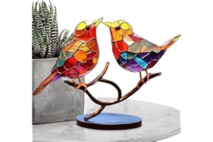 Lecerrot Stained Glass Bird Ornaments, Captivating Stained Glass Birds on AST, Stained Glass Birds on Branch Desktop, Exquisitely Crafted Colourful Avian Decorations for Bird Lovers, Bird Watchers