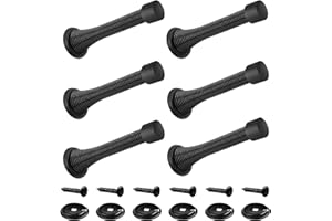 6 Pack 85mm Spring Door Stop Metal Door Stoppers with Screws and Base Plate (Black) - Avos-Deals-Global