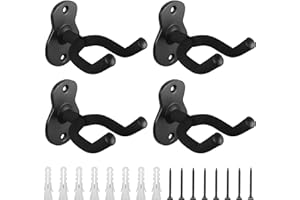 BELLE VOUS Lot de 4 Porte Guitare Muraux Noirs avec Vis - Support Mural Guitare Electrique & Acoustique - S’adapte à la Plupart des Tailles - Stand Guitare pour Ukulélé, Basse, Mandoline & Banjo