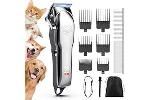 Kriogor Dog Clippers Professional for Thick Hair, Low Noise Dogs Grooming Kit with Stainless Steel Blade, Cordless Grooming Clippers Dog Shaver Trimmer with 6 Guide Combs for Pets and Animals