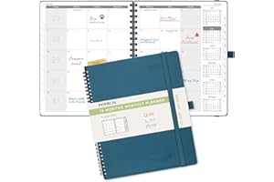 POPRUN Monthly Planner 2024-2025 26.5x21.5cm (18-Month: Jul'24 - Dec'25) Academic Diary Month to View only Spiral Softcover, Sunday Start (Night Sky Blue)