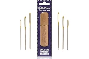 The Quilted Bear Gold Eye Darning Needles 3/2/1-6 Large Eye Darning Needles for Wool in a Premium Engraved Wooden Case Hand Sewing Needles for Knitting & Crochet Yarn (Sizes 3/2/1)