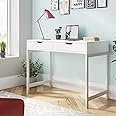 BTM Computer Desk Dressing Table with 2 Drawers, Work Table Home Office Table, White Tabletop & Grey Legs