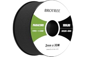 Brotree Paracord 2mm 30M Cuerda Nylon 1 Hebra Cuerda Paracaídas Tipo I para Exterior, Pulseras, Bricolaje - 45 kg Carga de Rotura (Negro)