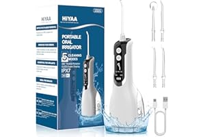 HIYAA Water Flosser Cordless Teeth Cleaner with OLED Display, IPX7 Waterproof 360°Rotation Portable Cordless Dental Oral Irrigator 360ML for Deep Clean with 5 Modes 4 Jet Tips for Travel & Home Use - White