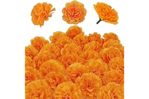 MIFY Conjunto de 80 Flores de Caléndula Artificiales - Decoración de Tela de Seda, Guirnaldas DIY, Adornos Naranja para Fiestas, Diwali
