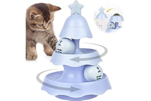 ANOMM Interaktywne zabawki z kulką dla kota, 3-poziomowa wieża, zabawna, zabawka z 1 piłką dzwonkową i 1 kulką LED, interaktywna zabawa, ćwiczenie, zabawka dla kota z kulką kocimiętki na górze,