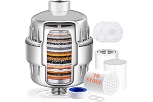 VEORYFLY 30 Stage Shower Filter with Vitamin C E for Hard Water - High Output Shower Water Filter to Remove Chlorine and Fluoride - 3 Cartridges Included -Consistent Water Flow Showerhead Filter