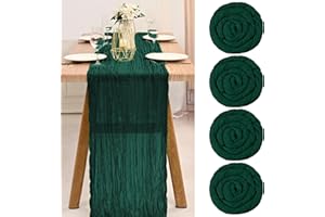 TERUNTRUE 4er-Pack dunkelgrüner Käsetuch-Tischläufer, halbtransparenter Tischläufer, Gaze-Tischdecke, 10 Fuß, rustikale Dekorationen für Küche, Hochzeit, Urlaub, Partyzubehör (dunkelgrün, 300 cm)
