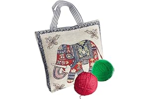 SETOFI Knitting Tote Bag, Large Knitting Bag Knitting Needle Bag with Zipper Elephant Pattern Crochet Bag for Yarn Knitting Needles Crochet Hooks