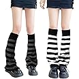QKURT 2 Pairs Long Leg Warmers, Knitted Winter Thermal Legwarmers Punk Knee High Stockings Boots Cuff Warmer for Women,Girls