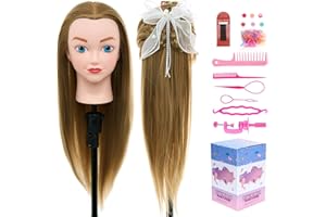 NEVERLAND BEAUTY & HEALTH Neverland 20 pollici Testa per Parrucchieri 100% fibra sintetica capelli Testa Parrucchiere Testa bambola da truccare e pettinare Testa mannequin bambole Con Morsetto & DIY Hair Styling Tools