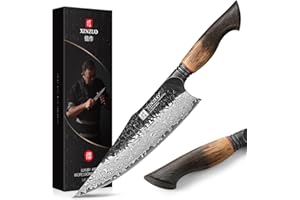 XINZUO 21,9cm Cuchillo de Cocinero 67 Capas de Acero Damasco Afilado Cuchillo de Chef de Cocina Profesional Acero 10Cr15CoMoV -Mango de Roble Blanco y G10 Rojo -con Caja de Regalo