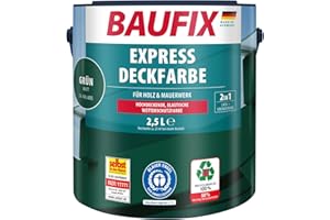 BAUFIX Express Deckfarbe grün, matt, 2.5 Liter, Wetterschutzfarbe, Holzfarbe, langlebig, geeignet für Holz/Putz/Mauerwerk/Möbel/Zäune