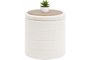 Bonlife Boucle Ottoman Storage, Foot Rest Stool Seat, Folding Footstool for Living Room, Sherpa Ottoman for Bedroom, White, 43x43x45 cm