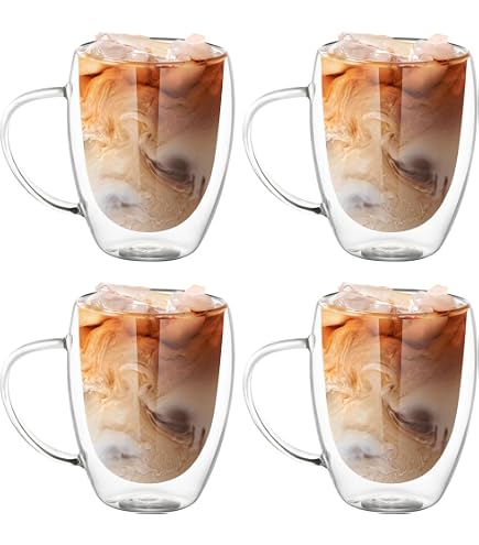 KADAX - Lot De 6 Verres à Café/té à Double Paroi Avec Fleurs Séchées - 350 Ml - Verre Borosilicate - Isotherme Et élégant