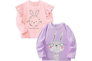 Pilipulu Maglietta Maniche Lunghe Bambina in Morbido Cotone, T-Shirt Manica Lunga Bambine di Unicorno Rosa per Ragazze 3-9 Anni, Pacco da 2