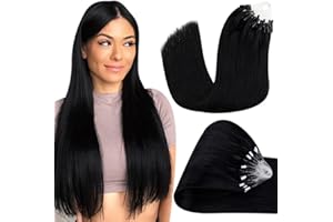 ‎HETTO Hetto Microring Extensions Echthaar 45cm 50g Schwarz Haarverlängerung Microring Echthaar Extensions Schwarz Glatt Menschliches Haar #1