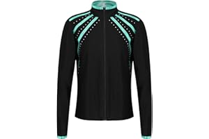 FEESHOW Kinder Mädchen Eiskunstlauf Jacke Glitzer Mit Strass Langarm Eiskunstlauf Sportjacke Slim Fit Eislauf Oberteile Thermojacke Top
