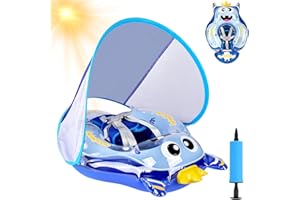 YOOHBERRYS Flotador Bebe con Sombrilla, Flotador Inflable Natación Bebés, Anillo de Natación para Bebé con Asiento Seguridad, Flotador de Piscina para Bebé, Flotador Bebe para 6-36 Meses