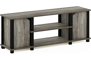 Furinno Brahms Mobile TV con Ripiani e contenitori, Legno ingegnerizzato, Rovere Francese/Nero, Taglia Unica