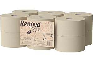 Renova Papel Higiénico Jumbo Love&Action | 12 Rollos Premium de 90 metros | Papel Kraft 2 Capas | Certificado FSC & Ecolabel
