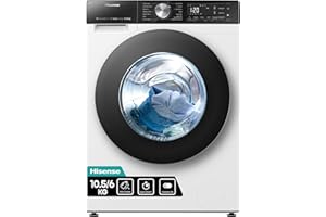 Hisense WD5S1045BW - Lavadora Secadora 2 en 1 con Vapor, Carga Frontal 10,5 Kg Lavado, 6 Kg de Secado, 1400 rpm, Motor Eficiente Inverter, Sistema Antibalanceo, Puerta XL, Serie 5S, Display LED