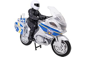 Teamsterz Mighty Machines Medium Police Bike with Officer Figure | Motorbike Toy with Lights & Sounds | Emergency Service Vehicle Playset | Kids' Figures and Toy Car Set | Ages 3+