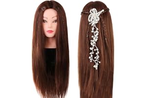 ‎NEVERLAND BEAUTY & HEALTH Neverland Frisierkopf 60% echthaar Übungsköpfe Frisierkopf Frisurenkosmetik Praktische Schminkpuppe mit Halter & Hairdressing Werkzeuge Zubehör Set #4