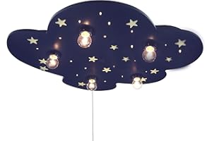 Niermann Standby 642 Deckenleuchte Wolke blau XXL, mit floureszendierenden Sternen und LED Schlummerlicht