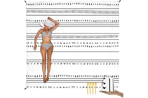 ‎JOPEE Jopee Picknickdecke Sandfrei Wasserdicht, 200 x 220cm Outdoor Stranddecke für 1-4 Personen mit 4 Erdspieße, Leicht und Tragbar Groß Strandmatte für Strand, Wandern, Reisen, Camping - Geometrisch