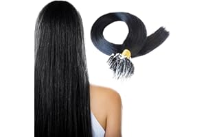 HAPPYQUEEN 16" 18" 20" 22" Micro Loop Ring Remy Human Hair Extensions-0.8g x 20strands-Grade AAA- Multi-Colours (#1 Jet Black, 16")