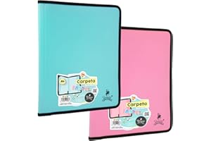 CARPETA A4 CON CREMALLERA PASTEL QUIJOTE PAPER WORLD - Contorno de tela, 2 bolsillos interiores, colores pastel, cremallera acero inox - PACK 2 SURTIDO