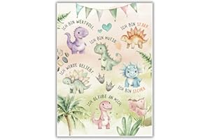 Mutzauber® Poster Affirmationsposter A3 Kinderzimmer Jungen Mädchen Bilder Dinosaurier Dino Kinderzimmer Motivation Kinder Kindergarten verschiedene Motive Wandposter (A3 Dinosaurier)