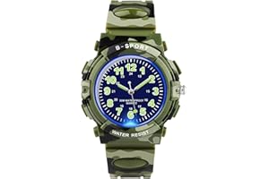 DTKID Kids Watches for Boys and Girls, 7 Colour Lights Waterproof Outdoor Sports Boys Watch, Analogue Quartz Childrens Watch with Soft Strap Watches for Kids Ages 5-16