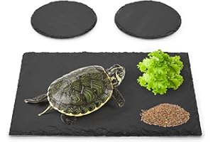 aleawol 3Pack Tortoise Slate Pad, Large Rectangular Reptile Basking Platform Natural Tortoise Slate Feeding Dish Rocks Plate for Turtles Lizards Geckos Snakes