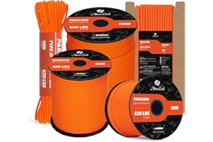 Abma Cord Paracord 4mm 9 Fili 15m Corda Paracord Nylon Corda da Paracadute Tipo 3 620lbs - Max. 280 kg - Arancia
