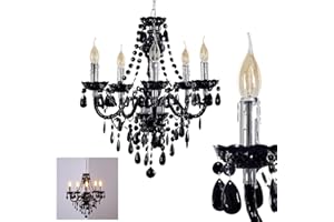 ‎HOFSTEIN Kronleuchter aus Metall in Schwarz/Chrom, Hängelampe 5-flammig, 5 x E14, klassische Pendelleuchte mit Zierkristallen, Vintage/Retro Design, ohne Leuchtmittel