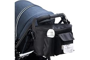Saponhonix Sac de Rangement Universel pour Poussette, Sac Organisateur Universel pour Poussette avec Porte-Bouteilles Isolés, Organisateur de Rangement Sac pour Téléphone et Bébé Accessoire