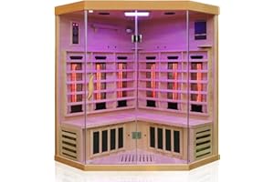 Dewello® Infrarotkabine Infrarotsauna Brandon 140cm x 140cm Dual-Therm für 1-2 Personen aus Hemlock Holz mit Vollspektrumstrahler, Bodenstrahler, LED-Farblicht, Bluetooth, FM,MP3,USB