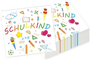Nexum 80stk Servietten Einschulung Jungen Mädchen Servietten Schulanfang Einschulung Deko 33X33 cm Schulkind Servietten 2-Schicht Papierservietten für Kinder Tischdekor