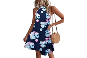 WNEEDU Abito Donna Estivo Vestito Spiaggia Senza Maniche Abito Cort Casual Collo Sospeso Copricostume