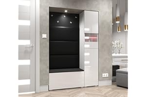 Furnitech GF84 Flur Dielenmöbel Garderobenschrank Dielenschrank Schuhschrank Flurmöbel Set Hochglanz (LED weiß, GF84-21W-HG2)