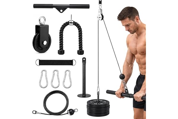 Idota Seilzug Fitness, Kabeldragning Fitness med Trizepsrep och Rätt Stång, Pulley System för Latsdrag, Biceps, Triceps Träni