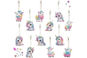 DNWFZ Diamond Painting Llaveros 12 Piezas DIY Llavero Pintura Diamante Unicornio 5D Diamantes Cuadro Llavero Oveja para Mujer Niña Artesanía Mochila Billetera Monedero Teléfono Bolso Infantil